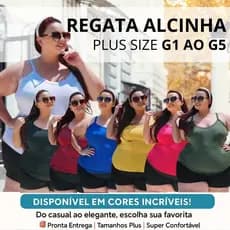 Regata Alcinha Plus Size Feminina G1 ao G5 - Tecido Leve, Fresquinha, Confortável, Ideal para Verão
