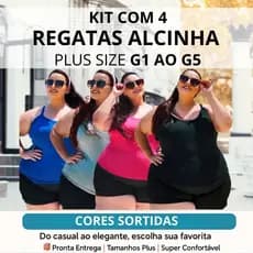 Kit 4 Regatas Plus Size Feminina G1 ao G5 - Alças Finas - Fresquinhas, Leves e Confortáveis Sortidas