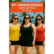 Kit 3 Regatas Básicas Plus Size G1 ao G5 | Alça Fina | Cores Sortidas | Conforto Casual