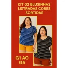 Kit 2 Blusinhas Listradas Plus Size G1 ao G5 | Cores Sortidas | Tecido Confortável