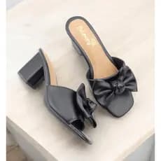 Tamanco Sandália Feminina Salto Grosso Medio Confortavel Com Laço Preto,Nude,Quartzo,Offwhite,Pink