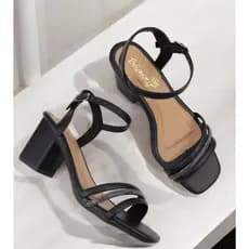 Sandalia Feminina Salto Medio 7,5Cm Com Strass Palmilha Confortavel Cores Preto,Azul,OffWhite,Nude