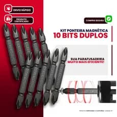 Bits Parafusadeira Magnético 65mm Ponteira Dupla Kit 20 Peças com Ponta PH2, Aço para Jogo Philips