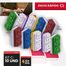 Adaptador de Tomada Universal Benjamim Bivolt 10A/20A Pino Maciço Resistente Casa Viagem colorido