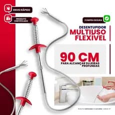 Desentupidor Manual Flexível 90cm tufão para Pia, Ralo, Vaso, Banheiro, Tubulação, Mola e Manivela