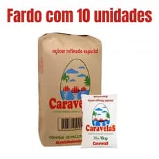 Fardo Pacote Com 10 Açúcar Refinado Caravelas 1kg