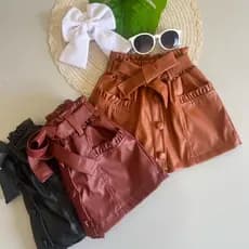 short saia couro fake Napa menina infantil moda blogueirinha Mini diva roupa de menina criança