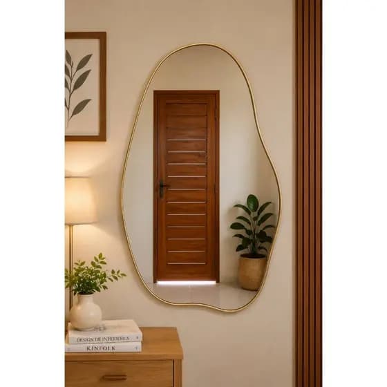 Espelho Orgânico Com Moldura Mykonos Moldura Metalizada Dourada Rosê Prata Preta Decoração