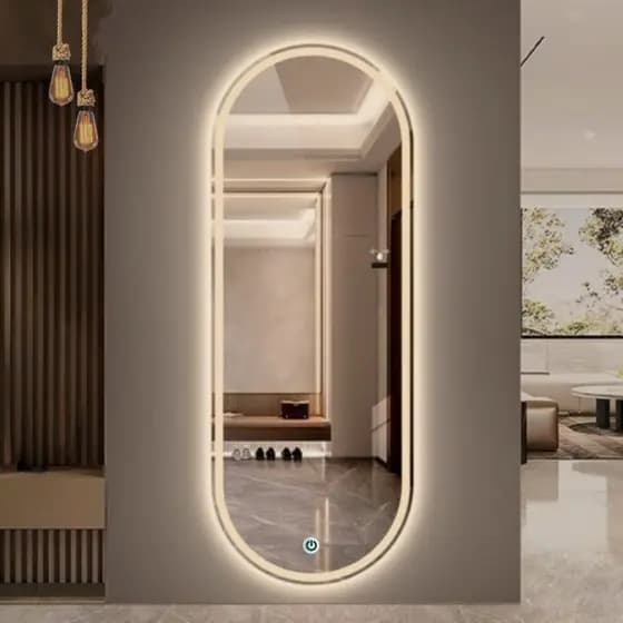 Espelho Oval Gigante 120x60 Corpo Inteiro LED Touch Jateado Na Borda Com Iluminação Decoração Chique