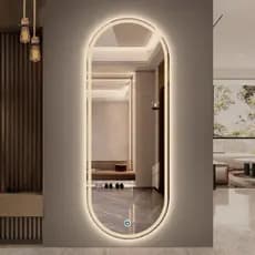 Espelho Oval Gigante 120x60 Corpo Inteiro LED Touch Jateado Na Borda Com Iluminação Decoração Chique