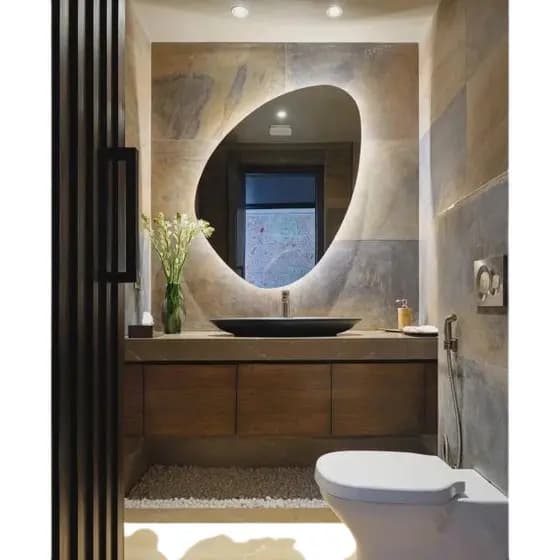 Espelho 70*80 Grande Orgânico C Led Sem Fio Bateria 2 Cores Decoração led amarelo Led Branco