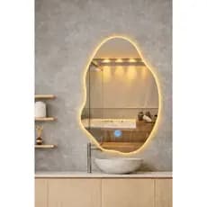 Espelho orgânico led touch 60x90/80x50/70x50 luz quente - espelho decorativo para banheiro lavabo hall de entrada pentea