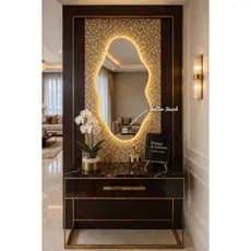 Espelho Orgânico LED com Botão Touch Luz Quente Decorativo Moderno para Sala/Quarto