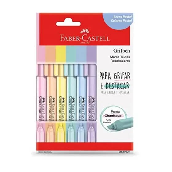 Marca Texto Grifpen Pastel Faber-Castell Kit 6 Cores