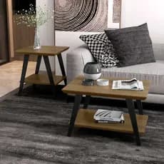 Mesa Compacta Lateral Moderna Funcional Tampo MDF Pé De Madeira Design Elegante