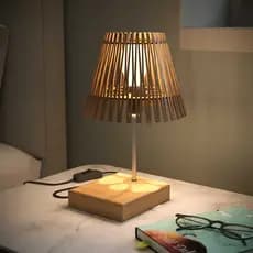 Luminária Mesa Nero MDF Freijó 31cm Design Moderna Charmosa Elegante