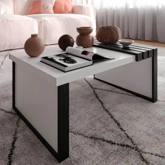 Mesa De Centro Retangular Preto E Branco Sala Decorativa