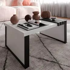 Mesa De Centro Retangular Preto E Branco Sala Decorativa