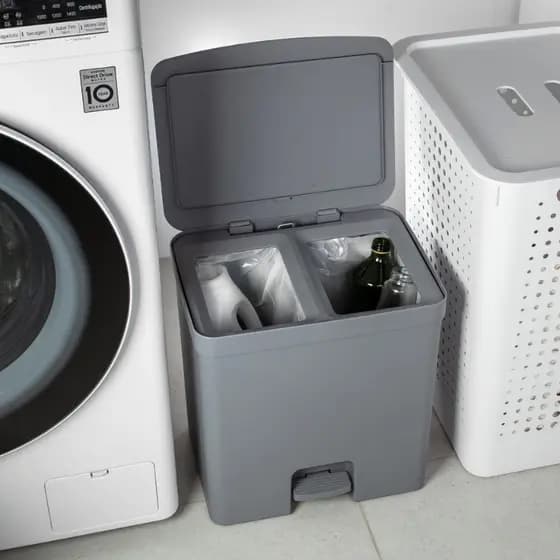 Lixeira Pedal Dupla Banheiro Compartimento Reciclagem 20 Litros Cesto Lixo Duplo Cozinha Banheiro