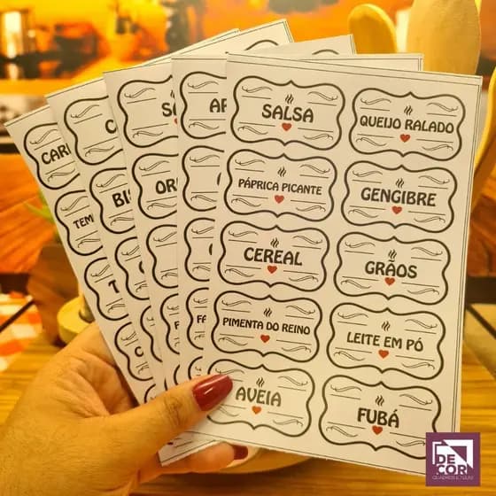 Kit 50 Etiquetas Adesivas para Potes de Cozinha Temperos e Mantimentos Vinil à Prova d’Água 5x3cm