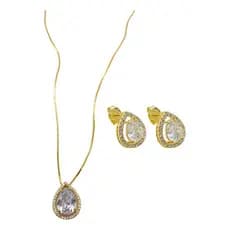 Corrente Feminina Folheada a Ouro e Brinco com Pedras 45cm e Extensor