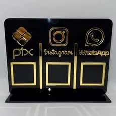 Placa Pix Qr Code Display 3 Em 1 WhatsApp Pix Insta Em Acrílico Espelhado Elegante