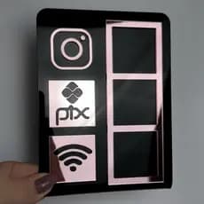 Placa Pix Acrilico 3 Em 1 Instagram Wi-fi Qr Code Loja Estabelecimento Escritório
