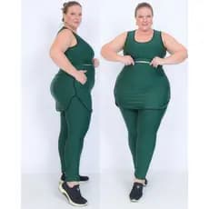 Conjunto Plus Size Para Academia Calça Saia Tapa Bumbum Com Bolso E Top Cropedd Moda Fitness