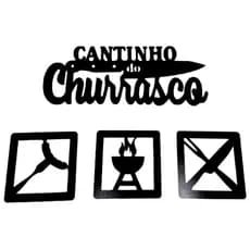 Cantinho Do CHURRASCO Kit 4 Peças Decoração Geek Cozinha MDF 3mm Preto