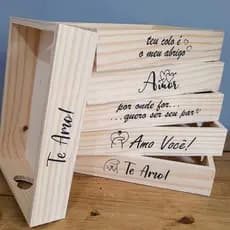 Bandeja de Madeira pinus para Cesta de Café da Manhã personalizada com Frases