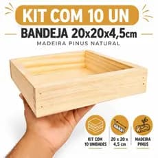 kit com 10un Caixa de madeira pinus quadrada 20x20x4,5cm