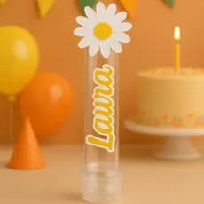 20 APLIQUES MARGARIDA E NOME PERSONALIZADO PARA TUBETE LEMBRANCINHA CHA REVELACAO MESVERSARIO