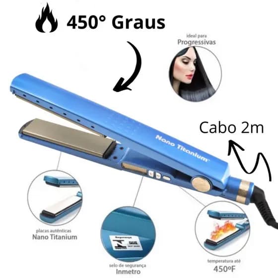 Chapinha Profissional Nano Titanium 450°f Prancha Alisador Progressiva de Cabelo Bivolt 110V/220V