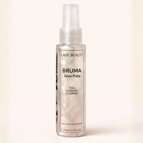 Bruma Facial Lady Beauty Prata Iluminadora Efeito Glow Fixação de Maquiagem Profissional