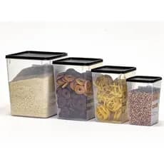 Kit 4 Porta Mantimento 1 De Cada Tamanho Tampa Preta Empilháveis Tampa e Trava