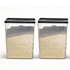 Kit 2 Potes Mantimento Retangular Herméticos 5kg Arroz Capacidade 8,0L Empilhável Tampa Preta Trava Vedação Freezer Gela