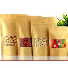 Saco Papel Stand Up Pouch zip 9x14 (90ml 40g) Kraft com Visor 50 unidades