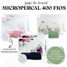 Kit Jogo Lençol Cama Box Solteiro, Casal, Queen e King Percal 400 Fios Estampado 03 Pçs Ponto Palito