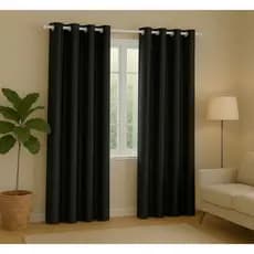 Cortina Blackout PVC Preta C/Ilhós Prata Corta 100% Luz, Ideal Para Quarto, Sala Em Vários Tamanhos