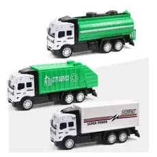 Miniatura Caminhão De Serviço Caminhão Lixo/Transporte/Construção Carrinho Metal E Plástico Abre Baú