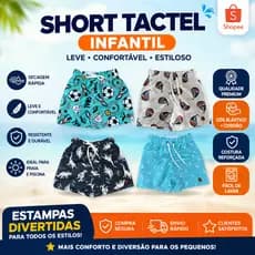 Short Tactel Infantil Menino Estampado Praia Piscina Secagem Rápida Leve Confortável 1 a 8 Anos