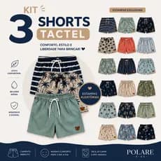 Kit 3 Shorts Infantil Tactel Bermuda Premium Ideal para Escola Ferias Praia Viagem