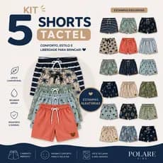 Kit 5 Shorts Infantil Tactel Bermuda Premium Ideal para Escola Ferias Praia Viagem