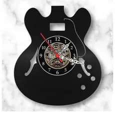 Relógio de Parede Disco de Vinil Guitarra Semi Acustica Musica Decorativo Retrô Vintage Quarto Sala