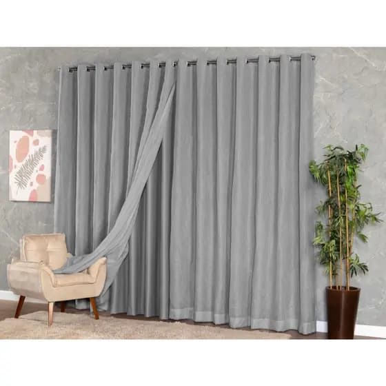 Cortina Voil de Linho Sala e Quarto 4,00 x 2,30/2,40/2,50/2,60/2,70/2,80 c/ Forro Blackout Grosso