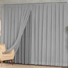 Cortina Trilho Suíço Duplo Voil De Linho 3,00 x 2,30/2,40/2,50/2,60/2,70/2,80 c/ Forro Blackout Grosso