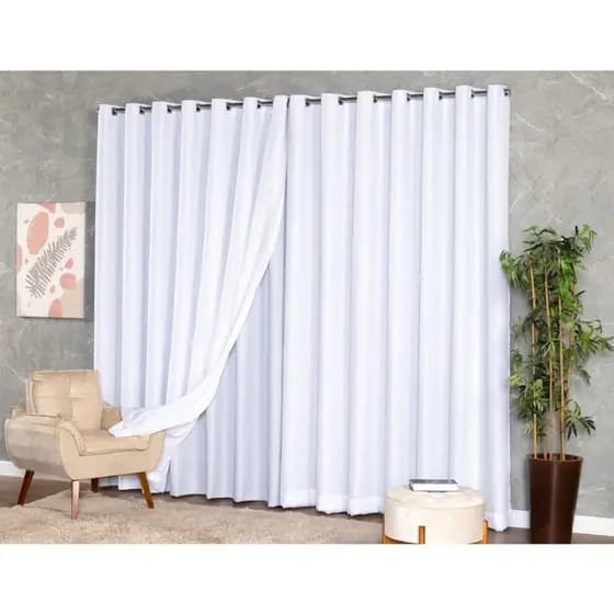 Cortina Voil Gaze De Linho 8,00 x 2,30/2,40/2,50/2,60/2,70/2,80 c/ Forro Blackout Grosso Alto Padrão