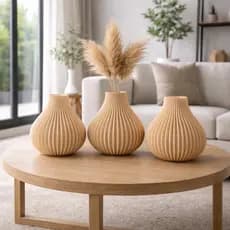 Kit 3 Vasos Decorativo Moderno 12cm Canelado Minimalista Sala Quarto Mesa Decoração Flores Quarto