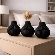 Kit 3 Vasos Decorativo Moderno 15cm Canelado Minimalista Sala Quarto Mesa Decoração Flores Quarto