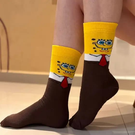 Meia Cano Alto Divertida Bob Esponja Terno Casual Academia